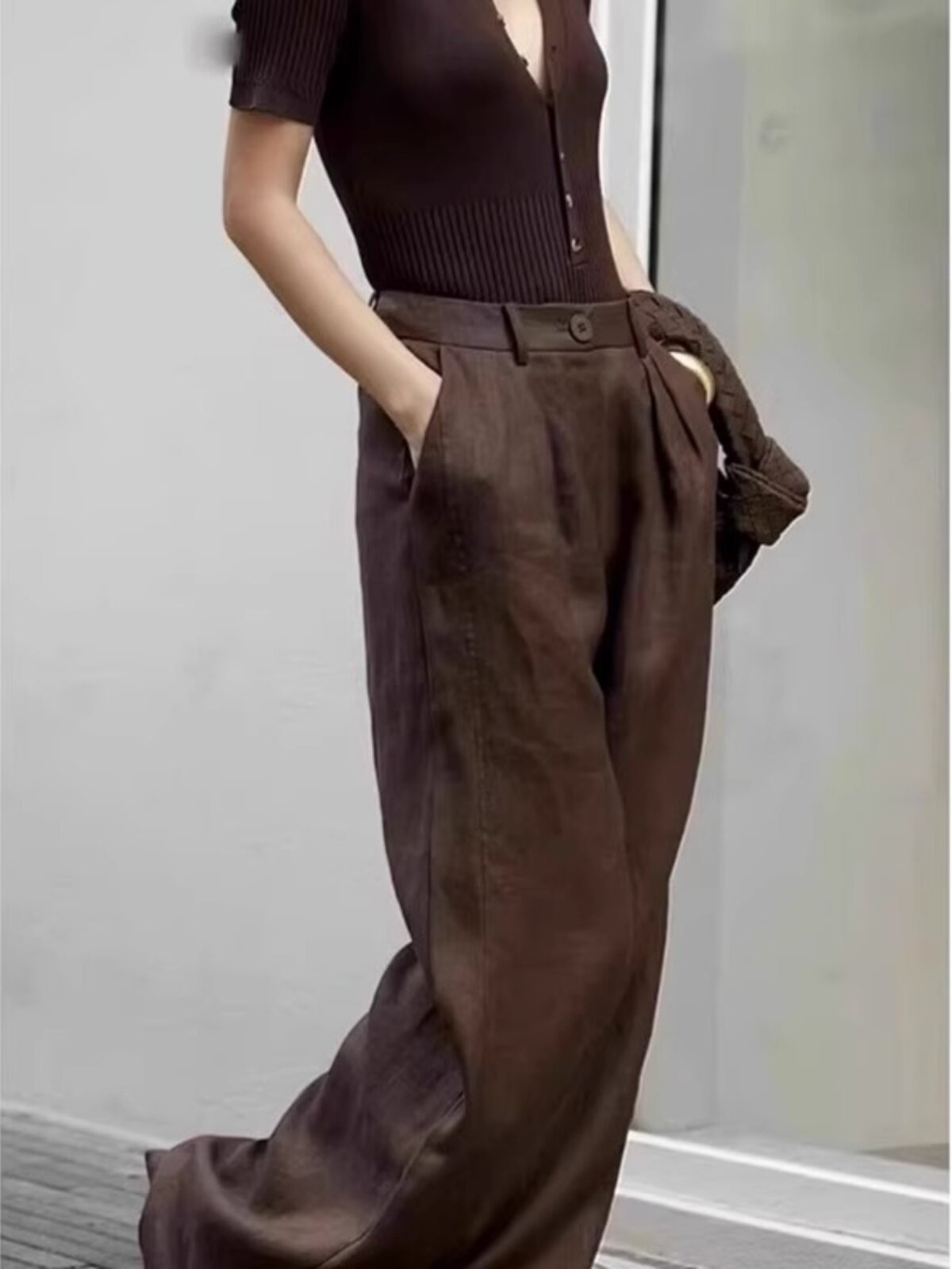 {SPOT} TENCEL LINEN BROWN COMMUTER PANTS THIN SMALL MAN THIN COTTON LINEN MOP TROUSERS WOMENS SUMMER