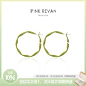 IPINK 大耳圈女耳夹 春夏清新绿色大圈圈耳环显脸瘦港风简约时尚