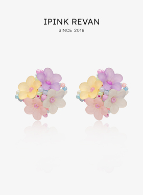 IPINK彩色铃兰花朵耳钉女精致高级感耳饰蚊香盘耳夹甜美百搭耳环