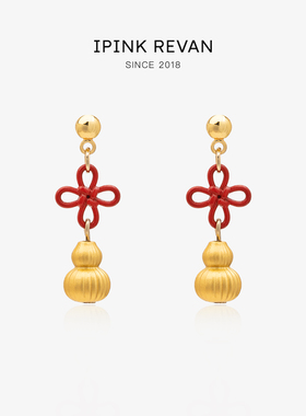 IPINK原创可爱“金福禄”新年中国结耳环订婚红色耳饰蚊香盘耳夹