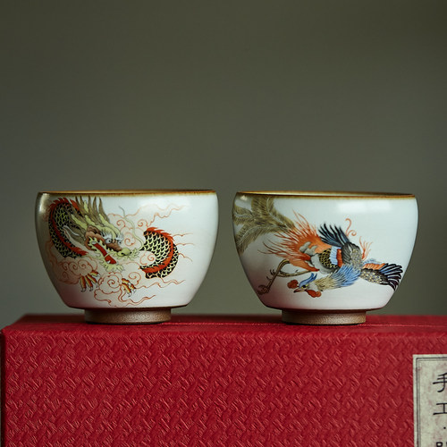 景德镇陶艺古朴风礼盒装功夫茶杯