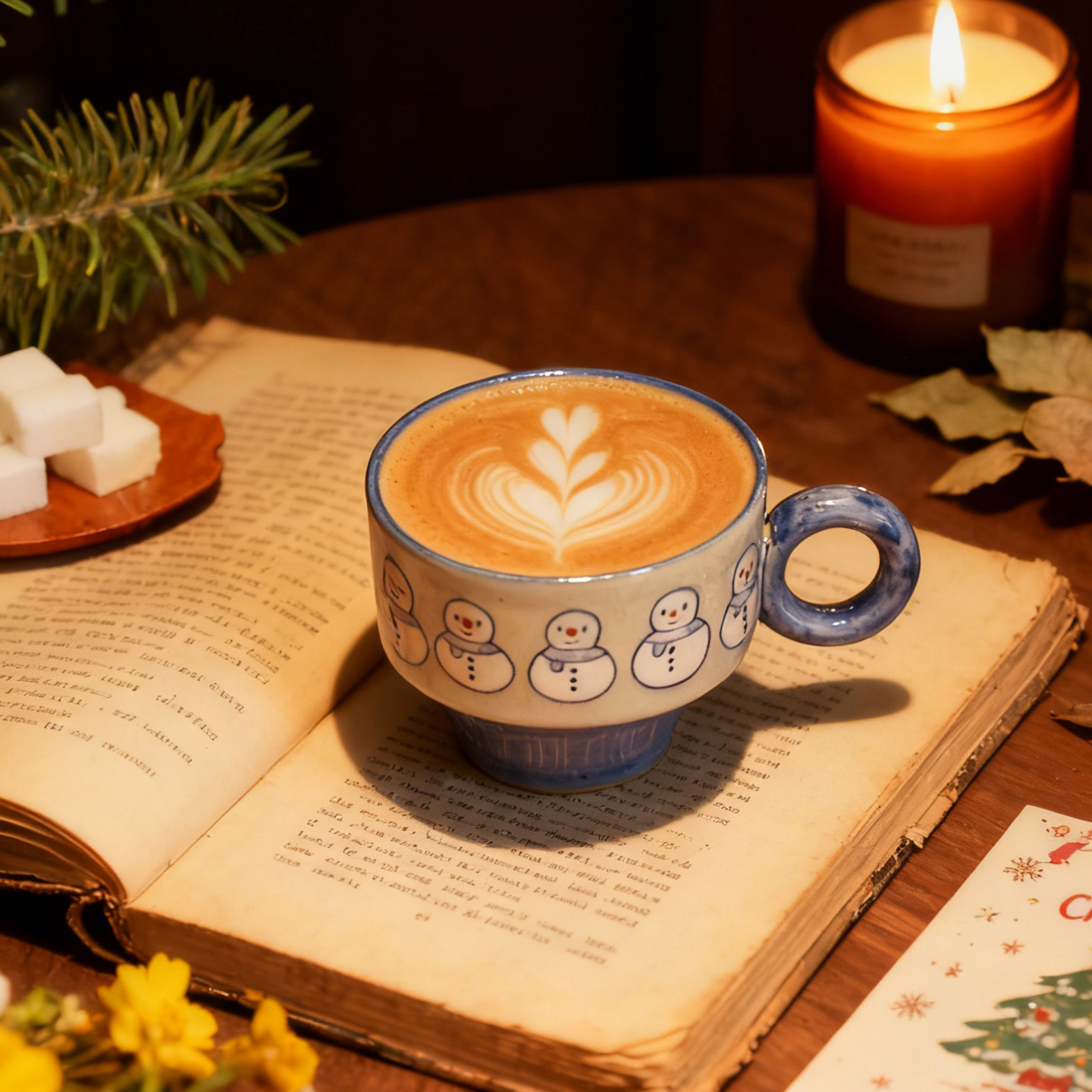 釉下彩手绘圣诞节雪人咖啡杯