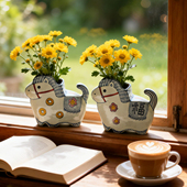 马上有钱手绘青花创意可爱小花瓶水培插花器客厅复古桌面装 饰摆件