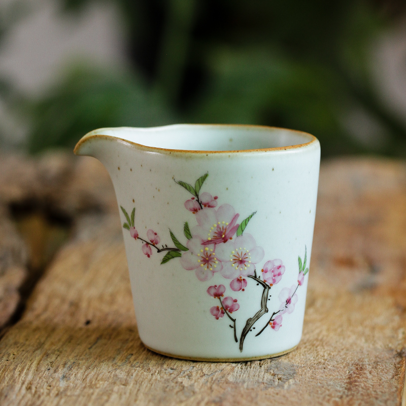景德镇手绘水点桃花功夫茶具陶瓷公道杯匀杯日式粗陶鹰嘴分茶杯器