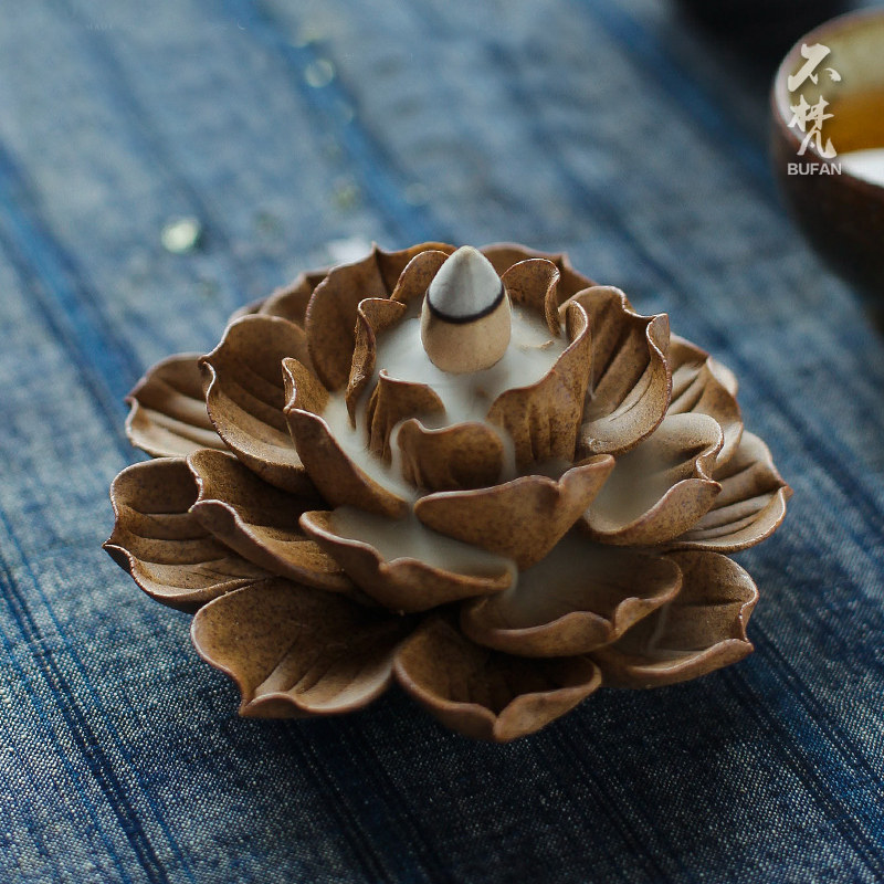 不梵 手工禅意莲花香插檀香藏香线香倒流香创意香盘粗陶供佛香器,家居饰品,香薰炉,淘宝优惠券,粉丝福利购,淘宝优惠卷