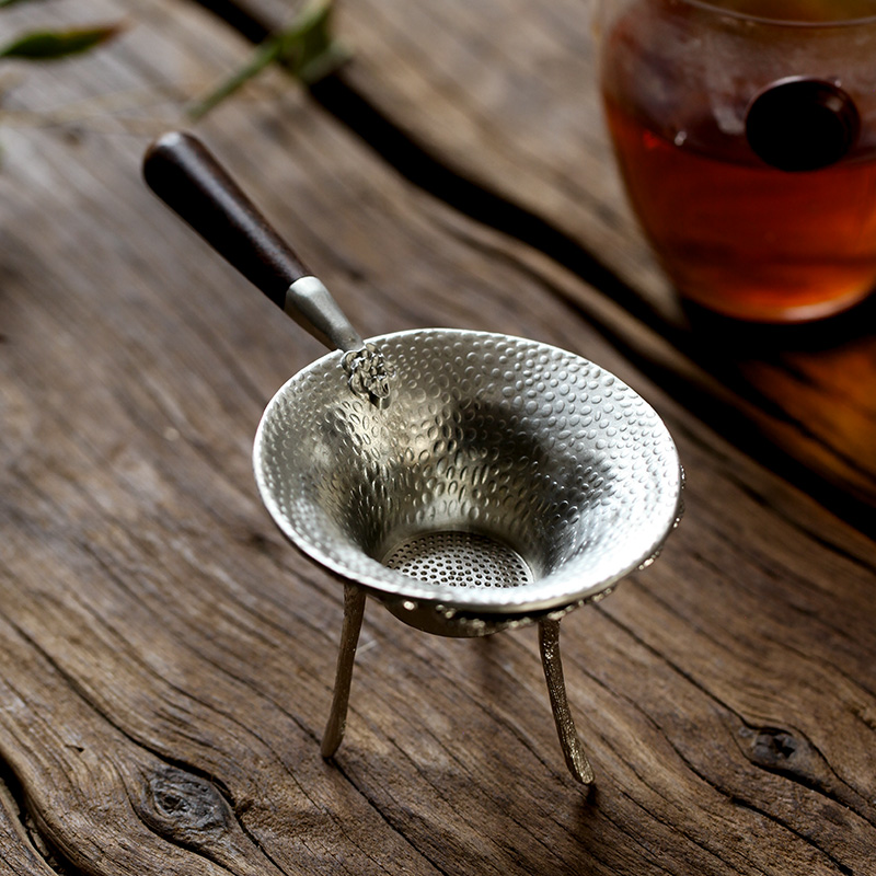 梵悦黑檀柄纯锡茶漏泡茶茶壶公杯