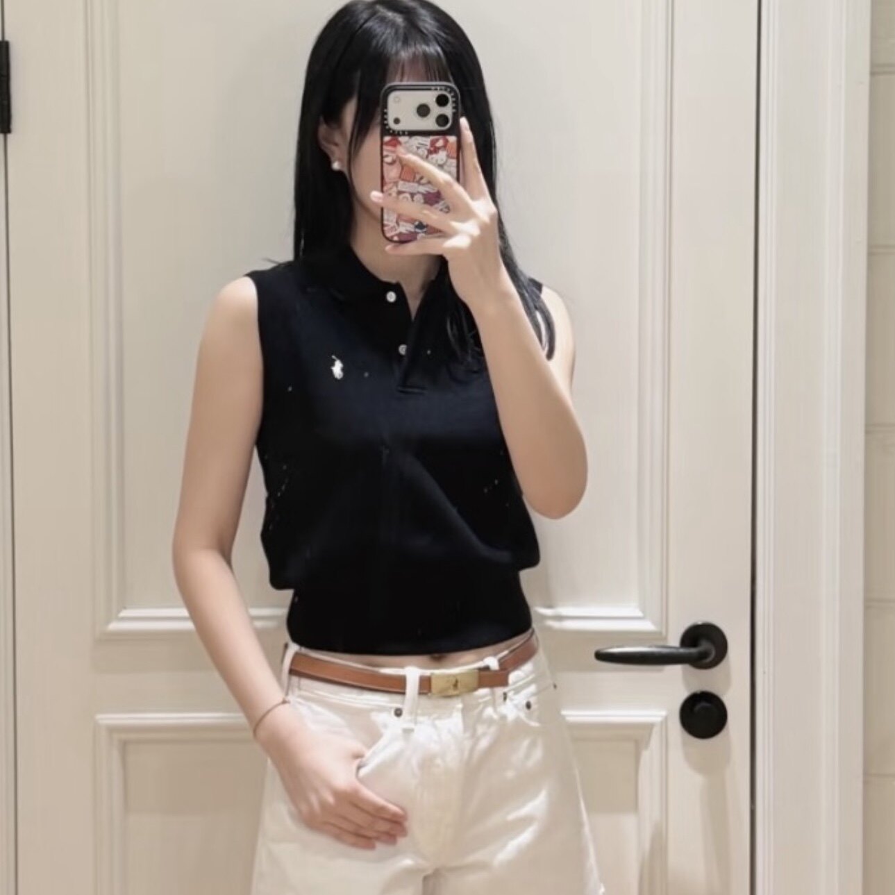 现货拉夫无袖T恤POLO衫女士小马标刺绣针织夏季坎肩背心收腰透气