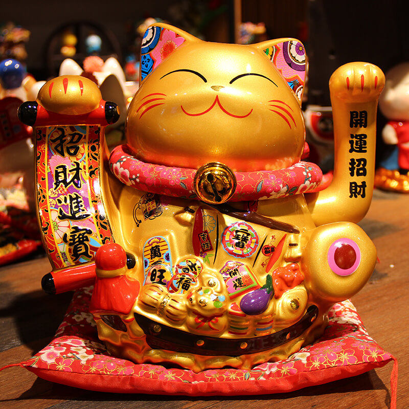 福缘猫金色摇手陶瓷招财猫开业摆件新店开业送朋友风水开运装饰品