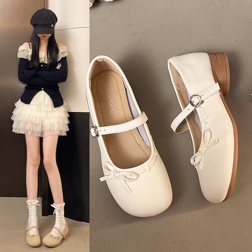 软底简约法式复古风蝴蝶结玛丽珍鞋女2026新款粗跟浅口单鞋百搭