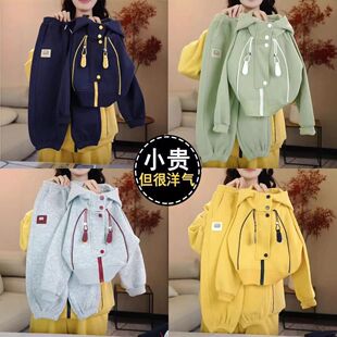 女童套装春秋季2025新款洋气运动休闲韩版时髦炸街女孩连帽两件套