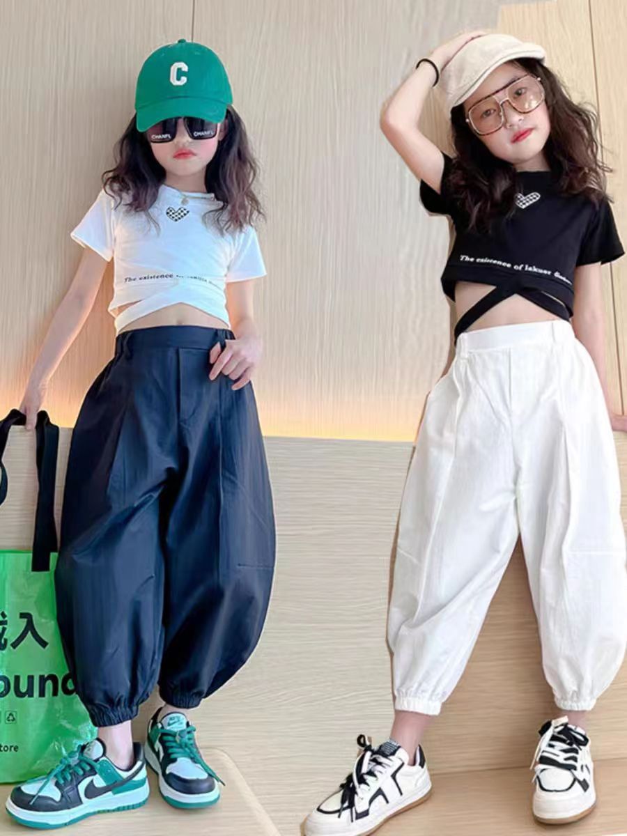 女童爵士舞服2023少儿网红街舞套装夏装小女孩露肚脐走秀表演服