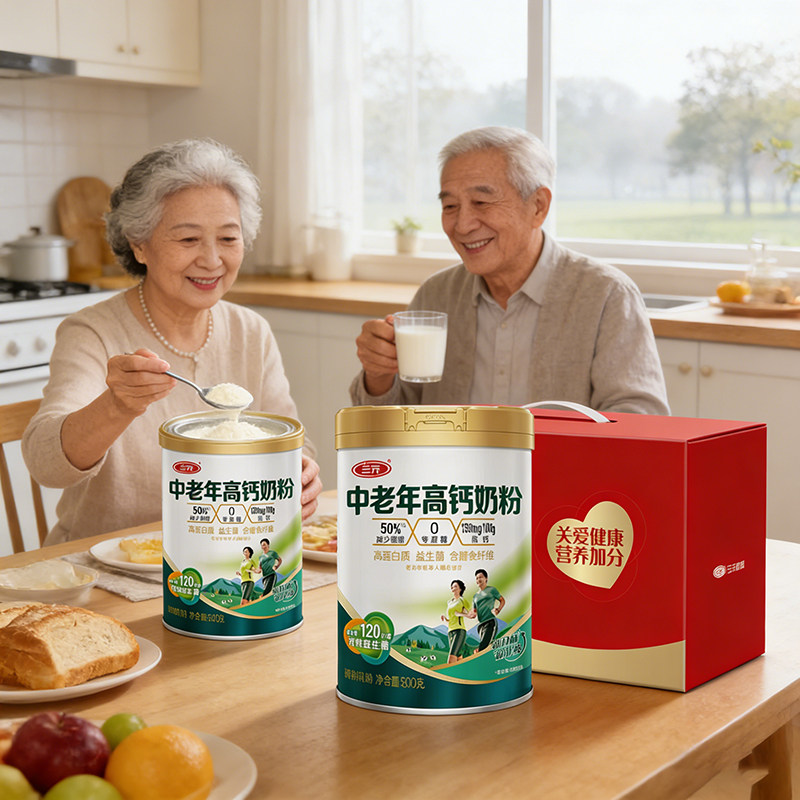 三元中老年高钙奶粉800g*2罐礼盒装高蛋白益生菌0蔗糖老人送礼