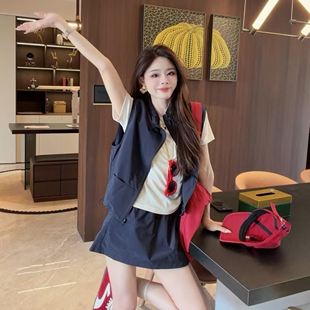 晓溪服饰夏季新款时尚休闲减龄显瘦马甲A字裙两件套2308