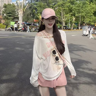 晓溪服饰夏季新款韩版卡通猫咪印花慵懒风长袖防晒T恤
