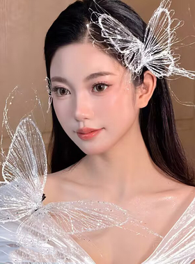 高级新娘水晶蝴蝶发夹婚礼头饰