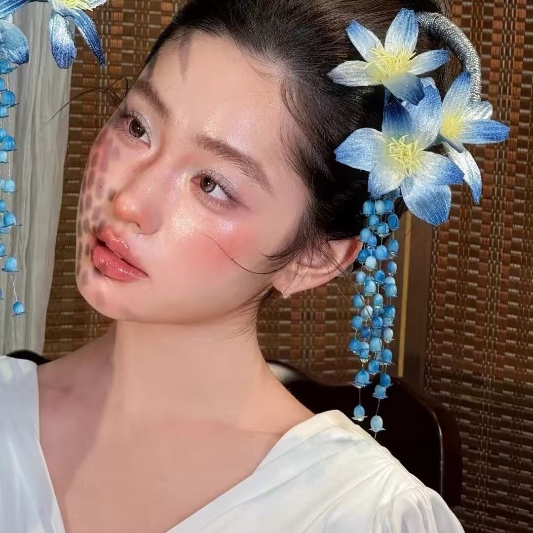 蓝色花朵流苏发夹头饰套装女复古新娘发饰新中式晨袍旗袍礼服配饰,饰品/流行首饰/时尚饰品新,发饰,淘宝优惠券,粉丝福利购,淘宝优惠卷