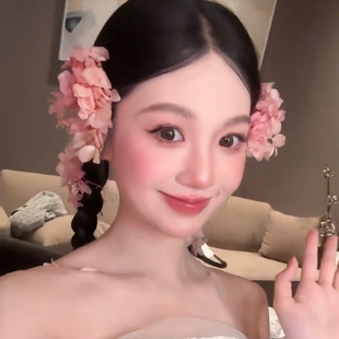 新款新娘头饰森系超仙粉色永生头花甜美婚纱礼服外景写真造型配饰