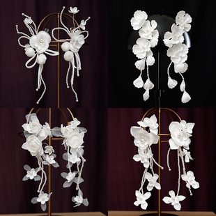 新娘头饰森系超仙发夹简约甜美花朵边夹发饰唯美婚纱配饰2024新款