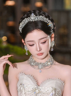 新款新娘头饰超仙大气皇冠项链耳环婚纱礼服造型写真高级感发饰品