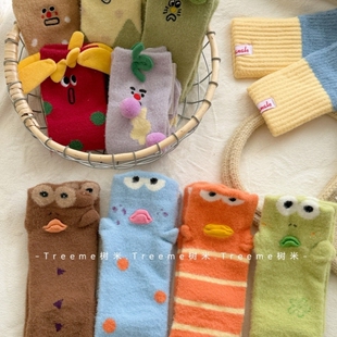 比奇堡袜子女秋冬季可爱搞怪澳绒中筒袜加厚保暖毛绒睡眠袜