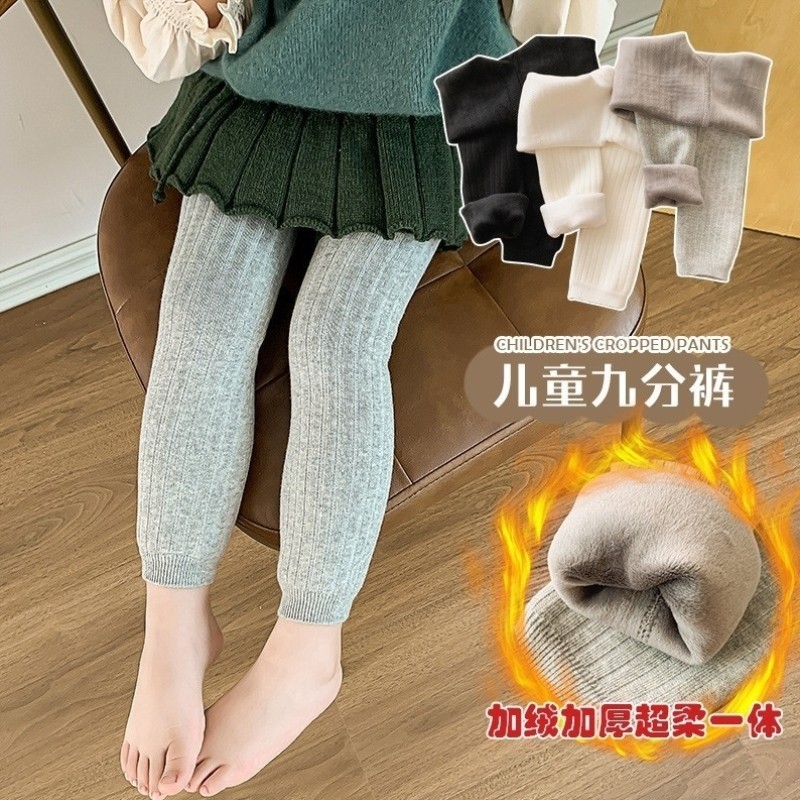 婴儿打底裤秋冬季加绒加厚宝宝保暖裤女小童冬装一体绒九分连裤袜