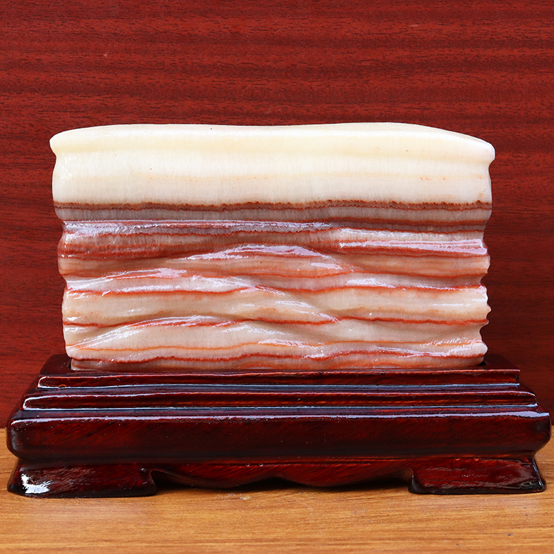 天然石材奇石摆件猪肉石五花肉桌面装饰雕刻石17*12*2cm814g摆件