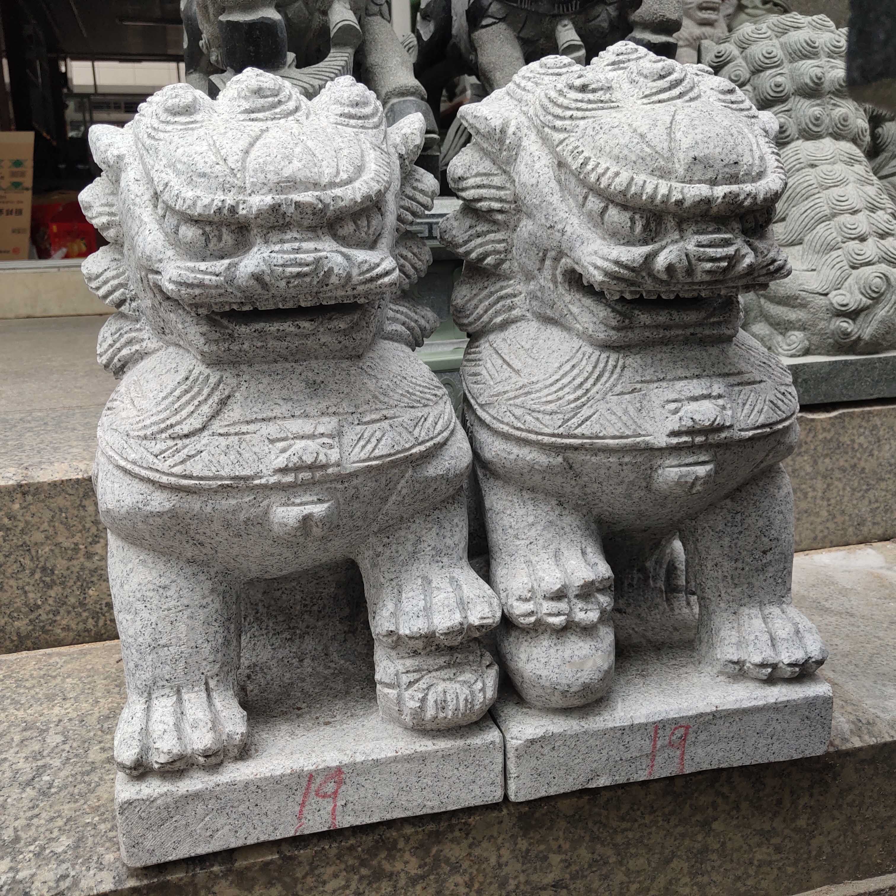 40cm天然花岗岩麻石小北京狮古典公母石狮一对镇宅风水吉祥狮陵园