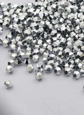 2mm3mm4mmAAAA压顶菱形珠电镀白K720颗一包DIY散珠玻璃水晶珠子