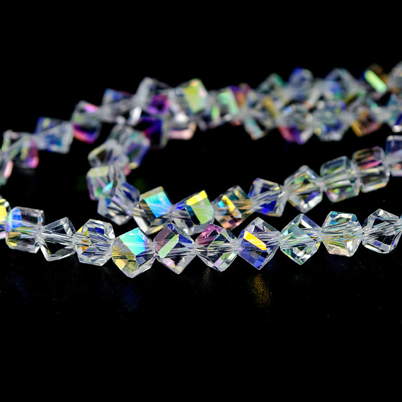 精品新款高品质人造水晶ab彩斜孔方珠4-8mm时尚手链脚链制作材料