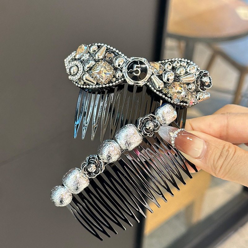 韩版优雅水钻蝴蝶结发梳刘海梳插梳头饰气质带密齿盘头发夹卡子女