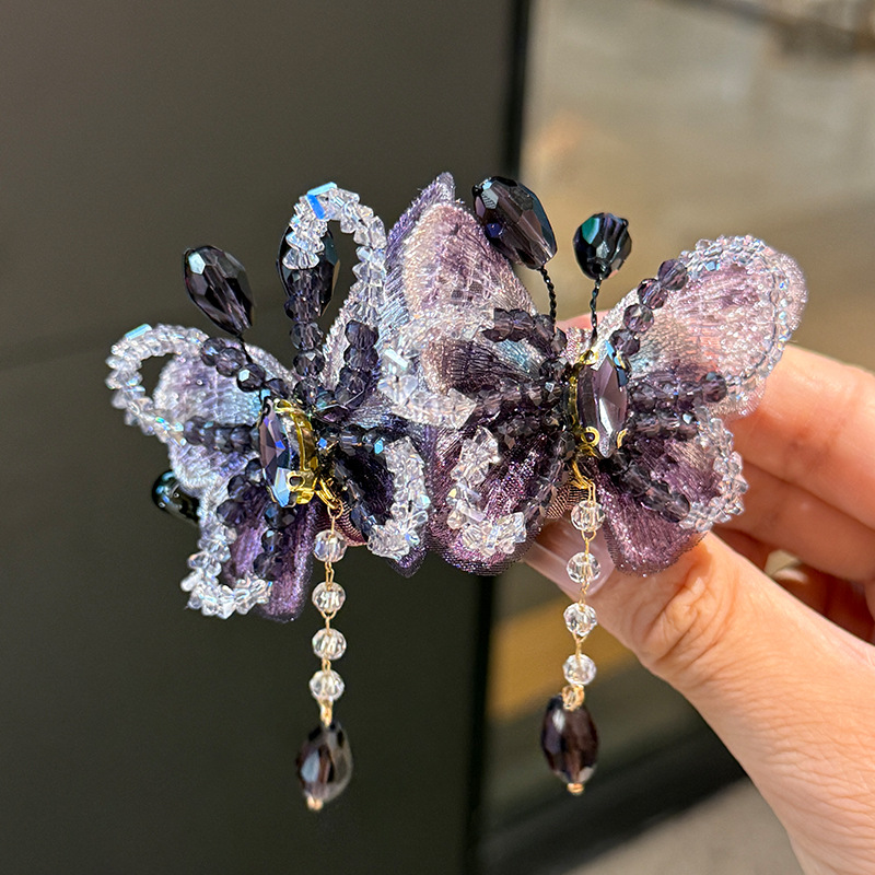 高级感晕染立体刺绣蝴蝶马尾扣抓夹发夹精致百搭鲨鱼夹马尾夹发卡