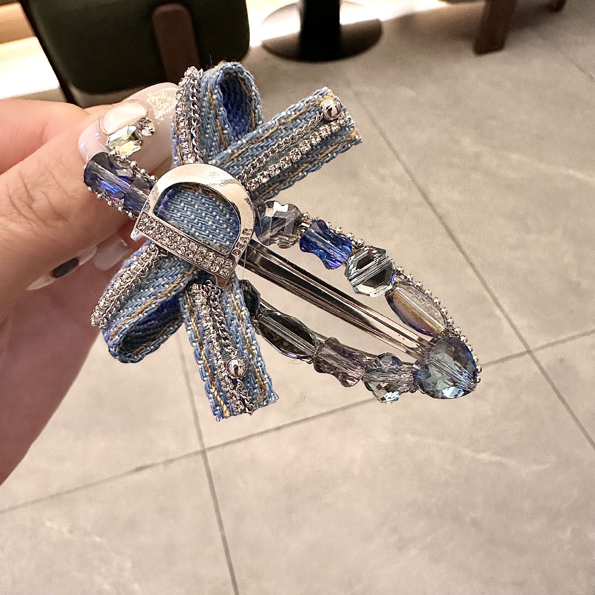 甜酷个性蝴蝶结牛仔水晶发夹韩国ins网红少女刘海碎发侧边夹压夹