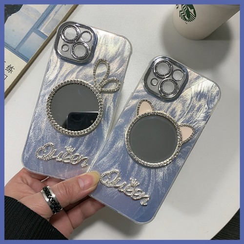 羽纱兔耳朵猫咪镜子适用OPPO RENO13 Findx8 5 6 7 9 11 12 A93 A3 PRO 手机壳批发 新款保护水钻女工厂全包