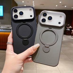 旋转360定点支架壳苹果17pro max手机壳批发 适用iPhone 15 14 11 16 13 12 plus纯色简约新款磨砂保护男女全