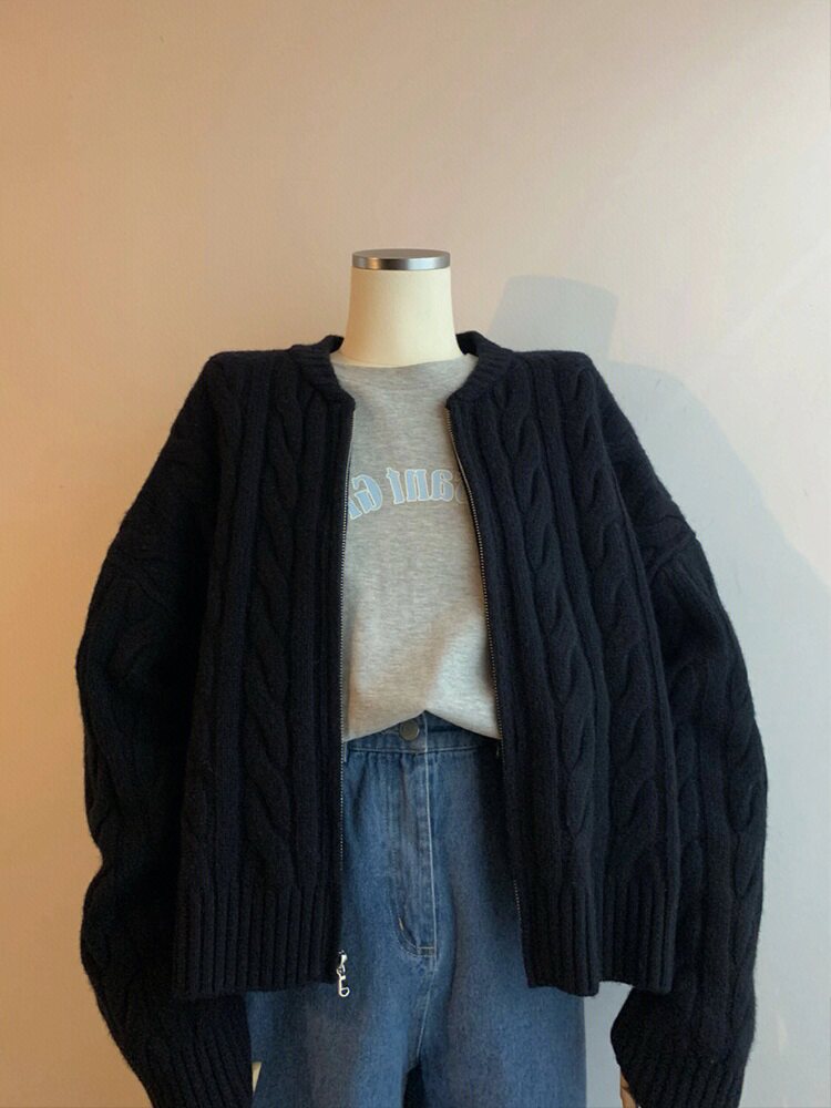 카운터에서 실종 유명 여성 트위스트 지퍼 스웨터 재킷 마지막 주문 철회 두꺼운 니트 가디건 숏탑