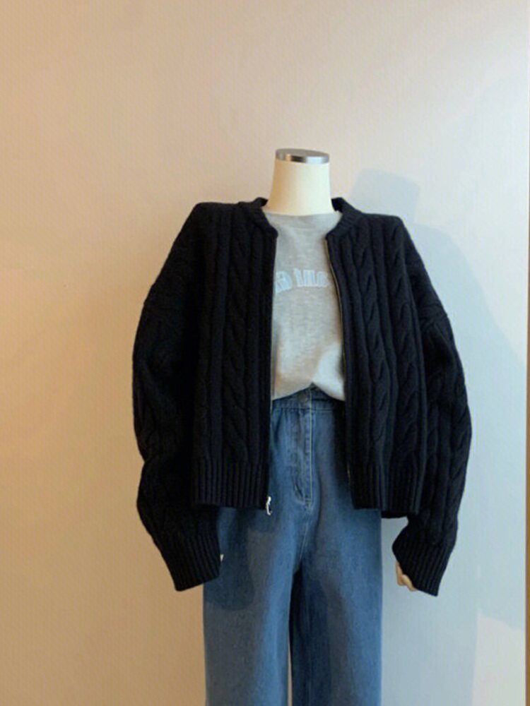카운터에서 실종 유명 여성 트위스트 지퍼 스웨터 재킷 마지막 주문 철회 두꺼운 니트 가디건 숏탑