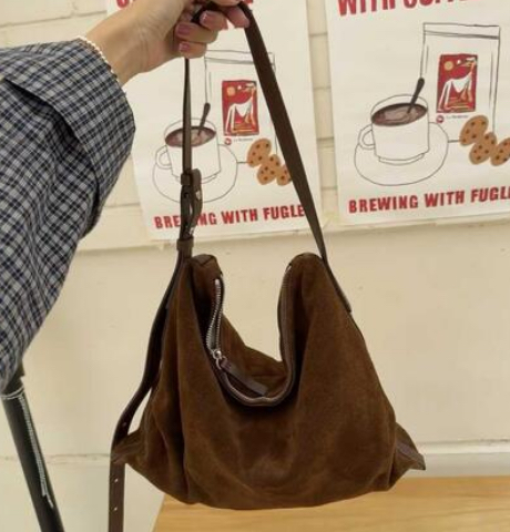 秋冬磨砂真皮单肩斜挎腋下托特包