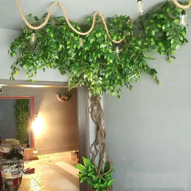 仿真樱花假树叶树枝树藤客厅室内绿植藤蔓藤条吊顶植物墙装饰造景_虎窝淘