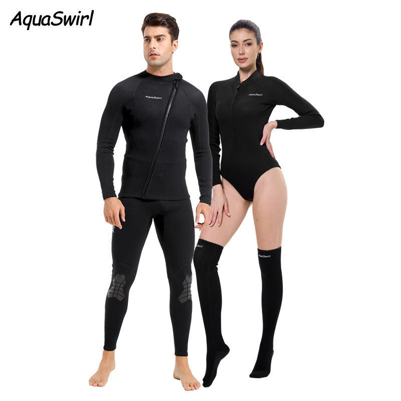 情侣浮潜服男款1.5MM女款2mm氯丁橡胶分体冲浪服防寒保暖潜水服