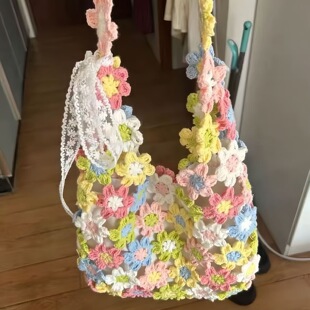 现货成品纯手工一体繁花包花朵包包春日钩织钩针多巴胺非材料包