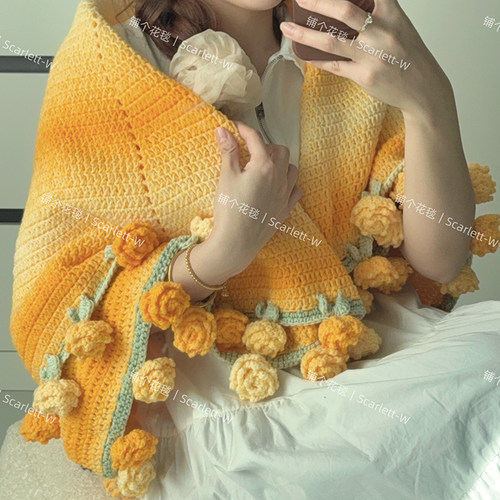 成品尖角玫瑰花束毯子生日纯手工编织送女友闺蜜礼物情人节女朋友