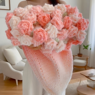 成品手工编织尖角玫瑰花束毯生日礼物独特别的新婚送闺蜜高级实用