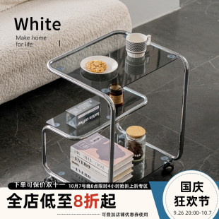 关于白现代小户型移动置物边几轻奢家用推车玻璃茶几简约双层角几