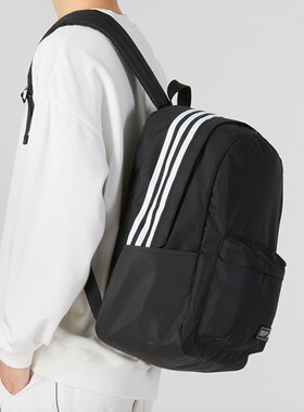 Adidas Classic 3S Top男女同款黑色运动休闲书包双肩背包 HH7073