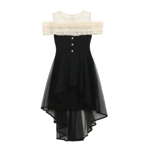 RM13630#新款别致设计小性感网纱显瘦一字露肩黑色不规则连衣裙