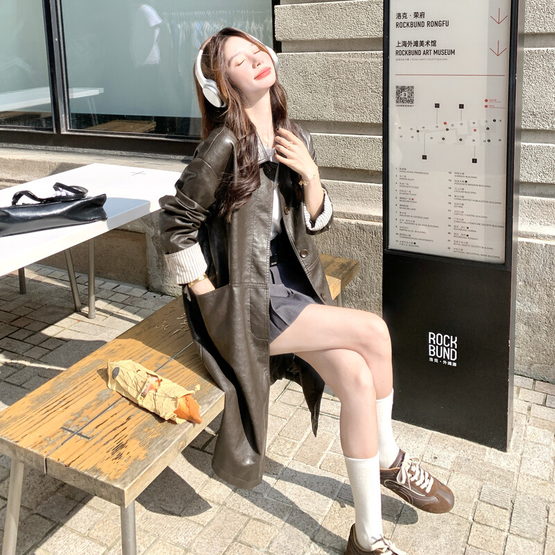 2C291仿牛皮百搭长款皮风衣PF135-P215-K459