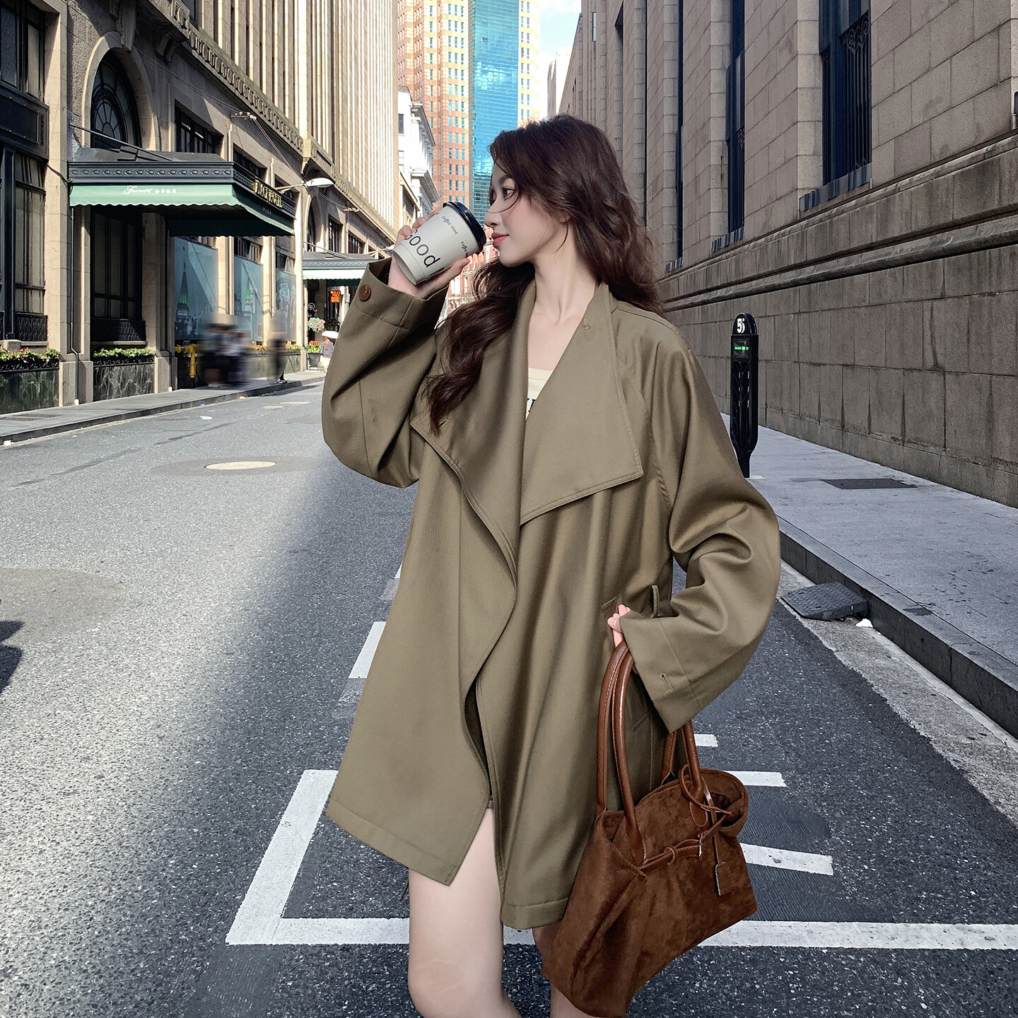 2025新款秋装时尚高品质翻领斜襟风衣2D009-2590P165控238