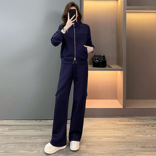 双头拉链卫衣阔腿长裤 洋气修身 两件套 女春季 港风炸街休闲运动套装