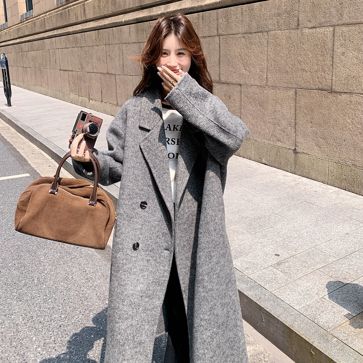 2C291欧美时尚大牌灰色百搭羊毛大衣Y1381-P295-K599