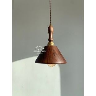 沐灯 中式餐厅吊灯茶室黑胡桃木卧室日式创意复古床头小吊灯吧台
